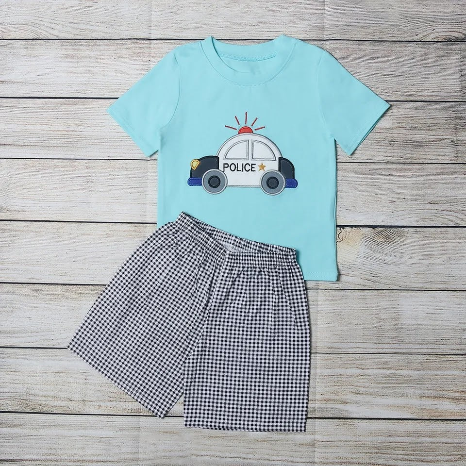 Back The Blue Boys Applique Short Set