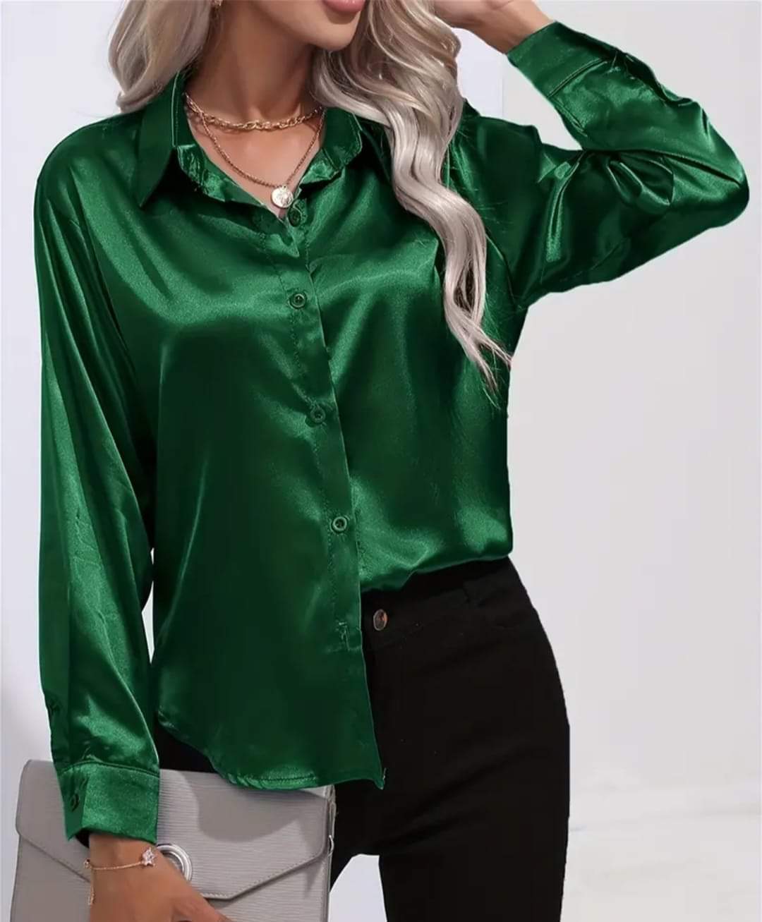 Button Down Satin Long Sleeve Shirt