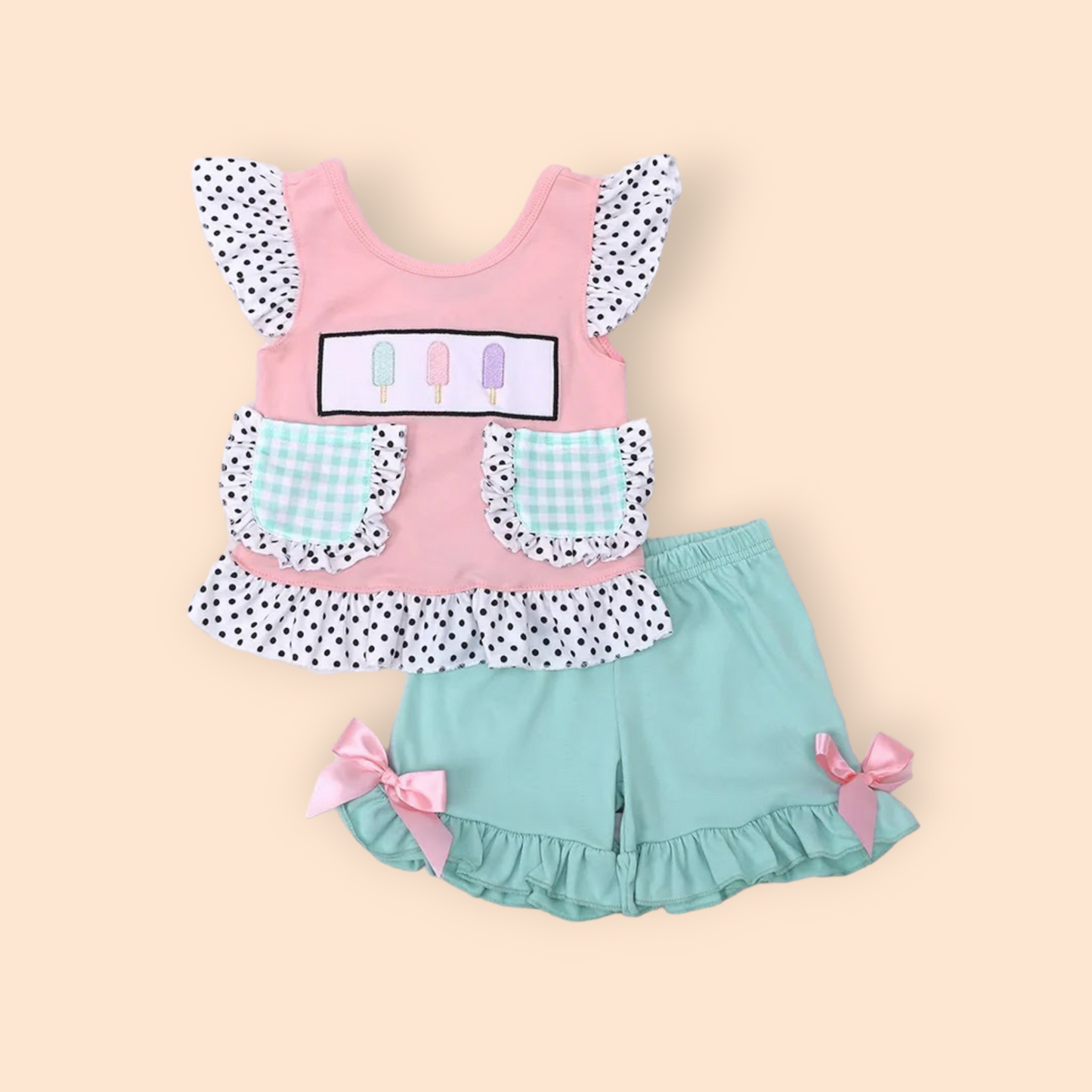 Popsicle Girls Embroidered Peplum Short Set