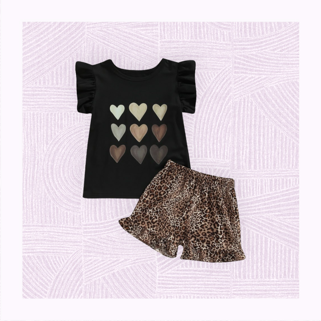 Lovely Leopard Girls Short Set Black