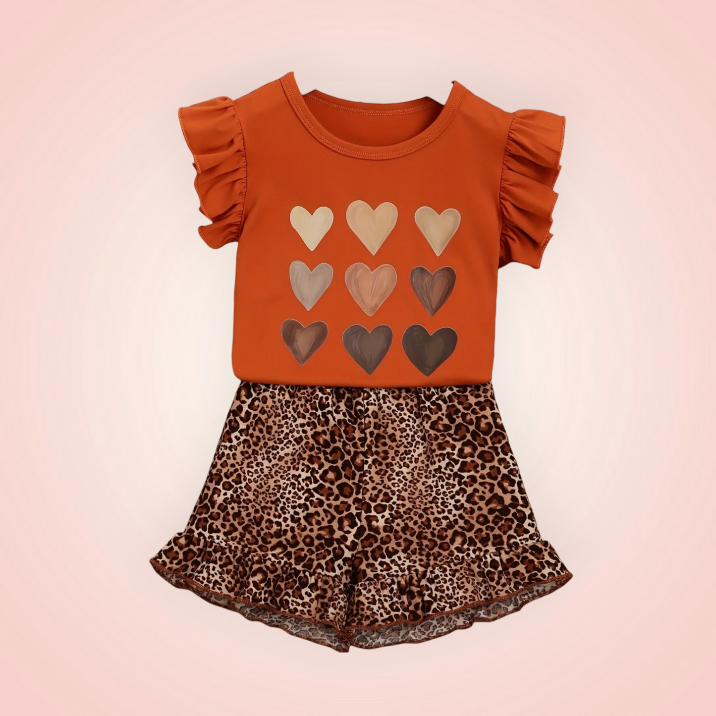 Lovely Leopard Girls Short Set Orange
