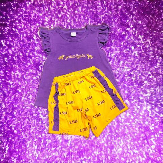 LSU Girls Embroidered Short Set