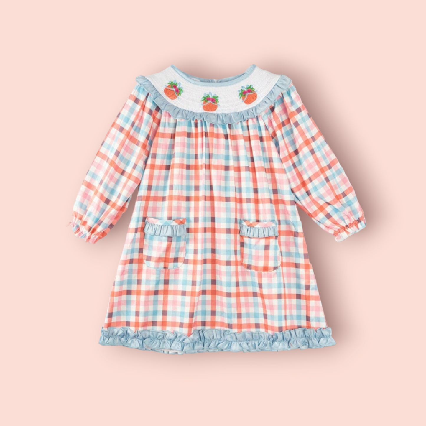 Girls Plaid Pumpkin Smocked Dress
