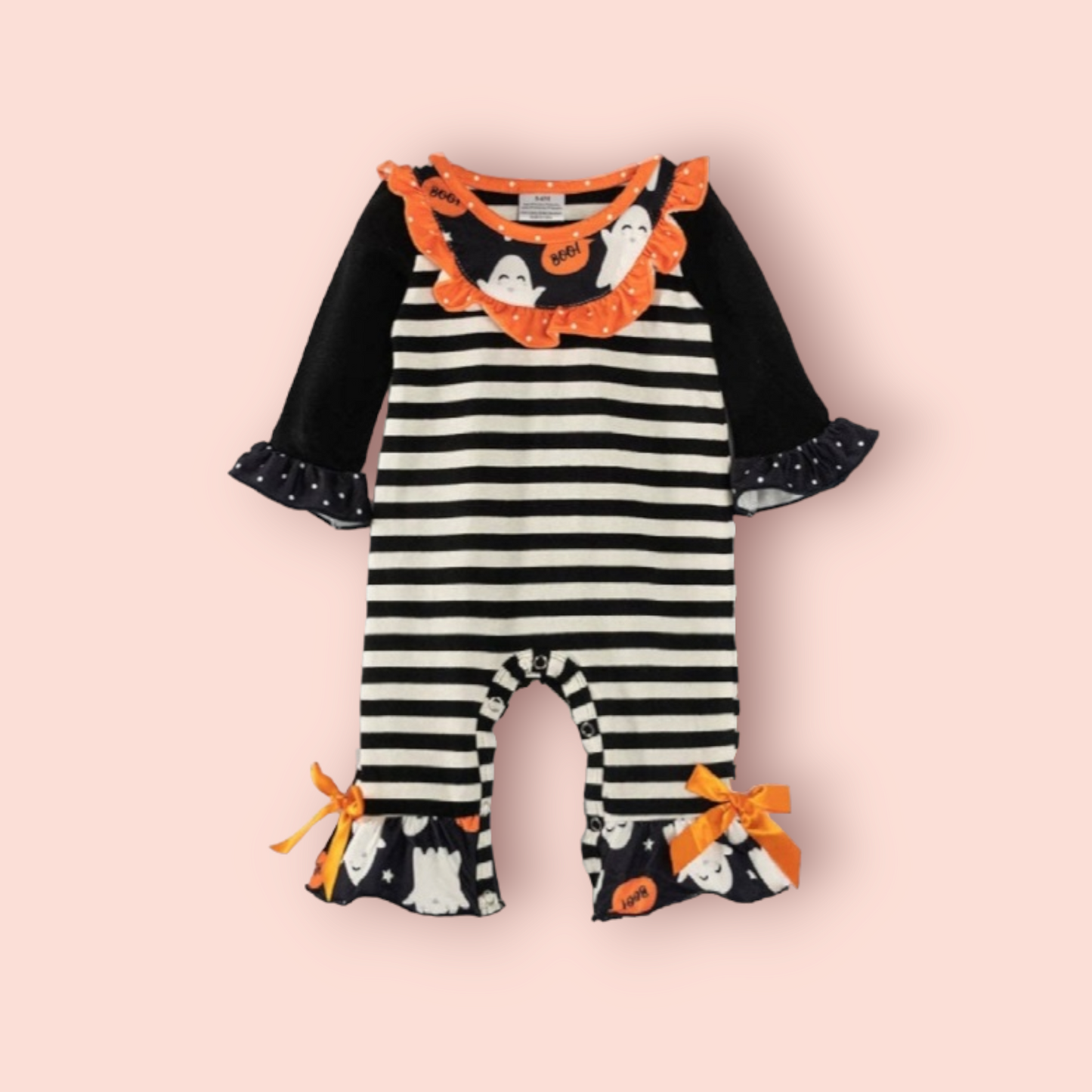 Halloween Striped Ghost Ruffle Romper
