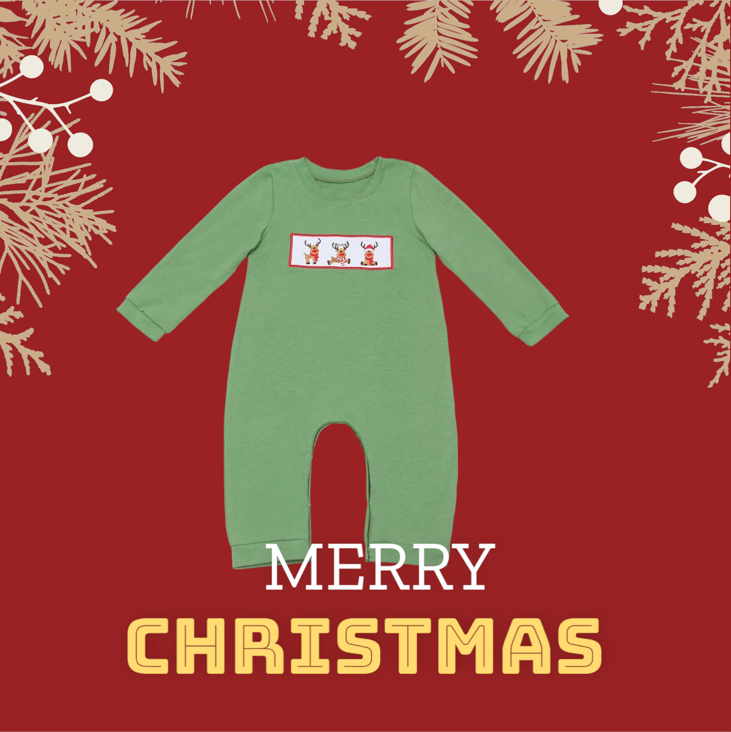 Playful Christmas Reindeer Boys Romper