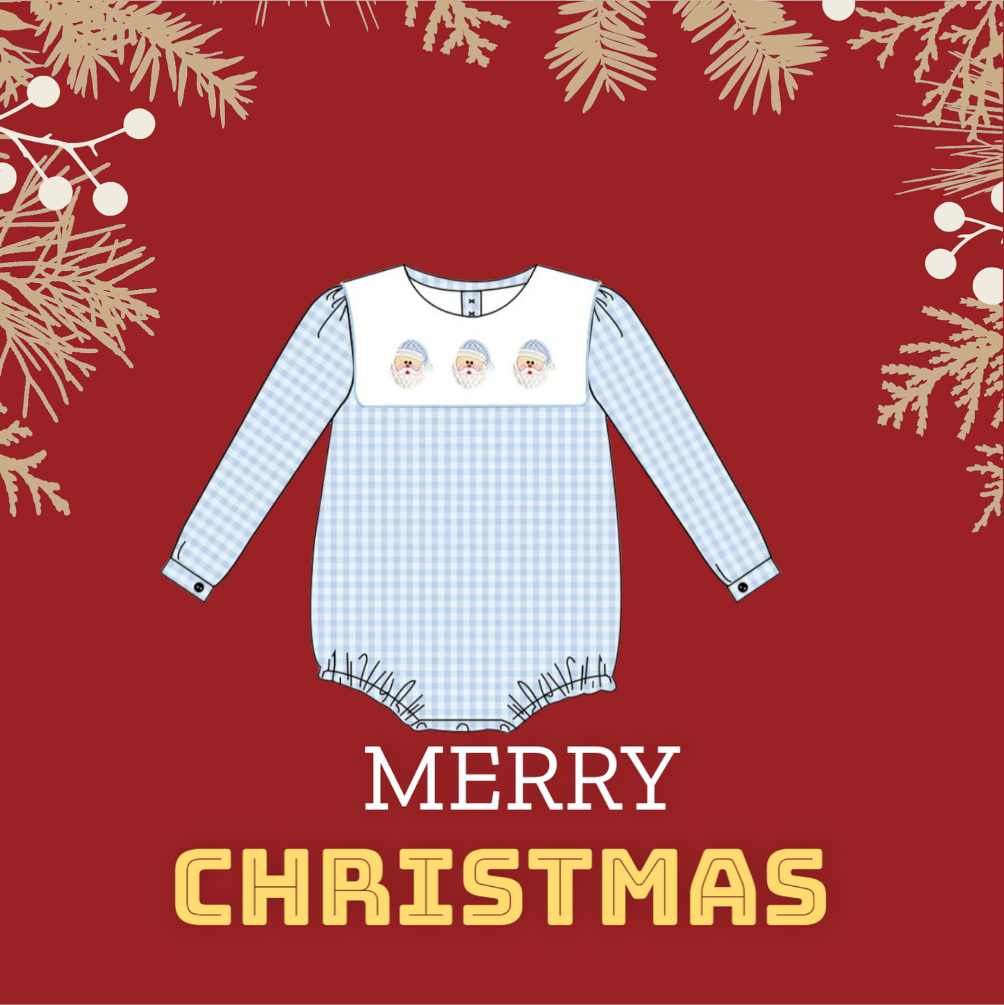 Boys Blue Gingham Santa Clause Embroidered Romper
