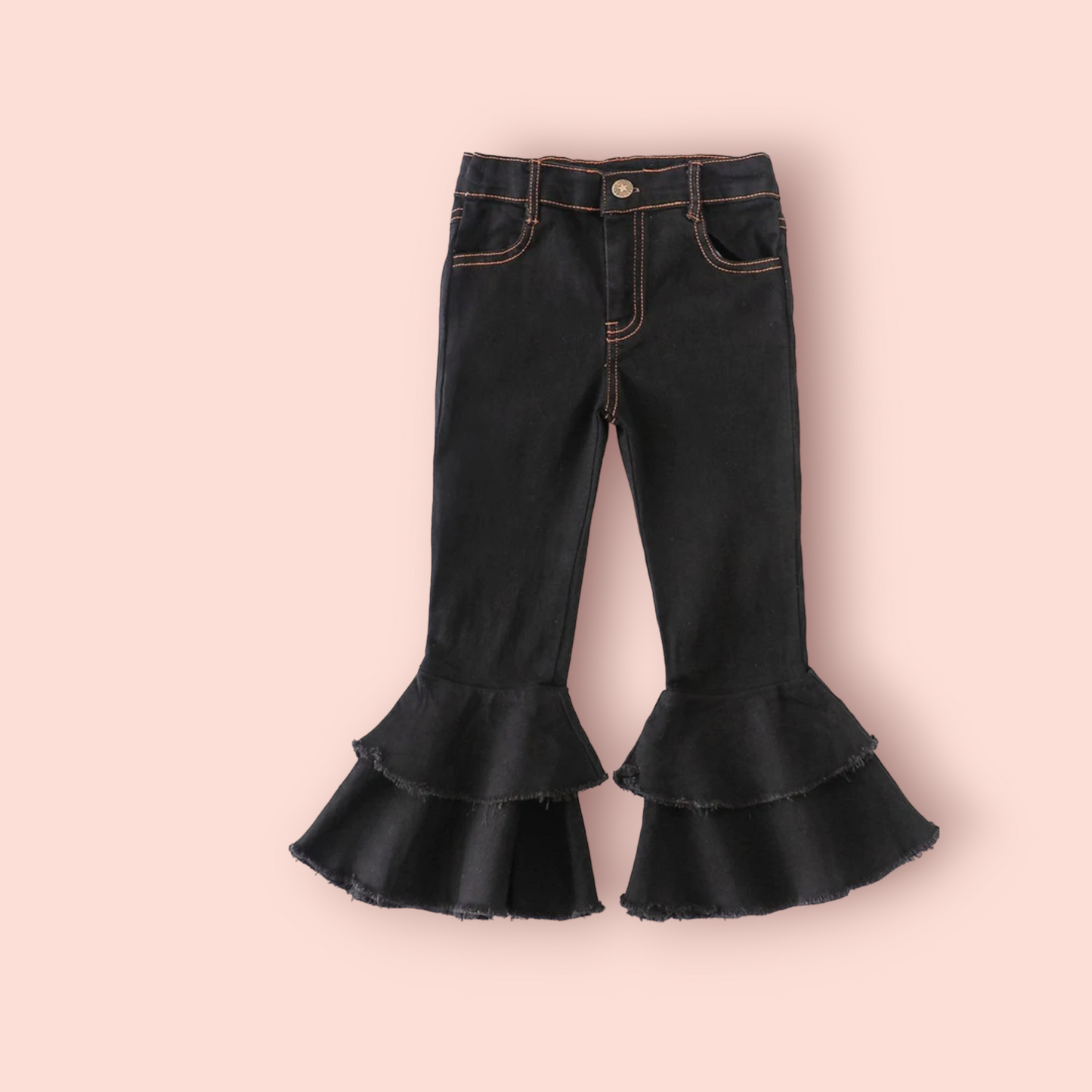 Girls Black Double Layer Flair Leg Jeans