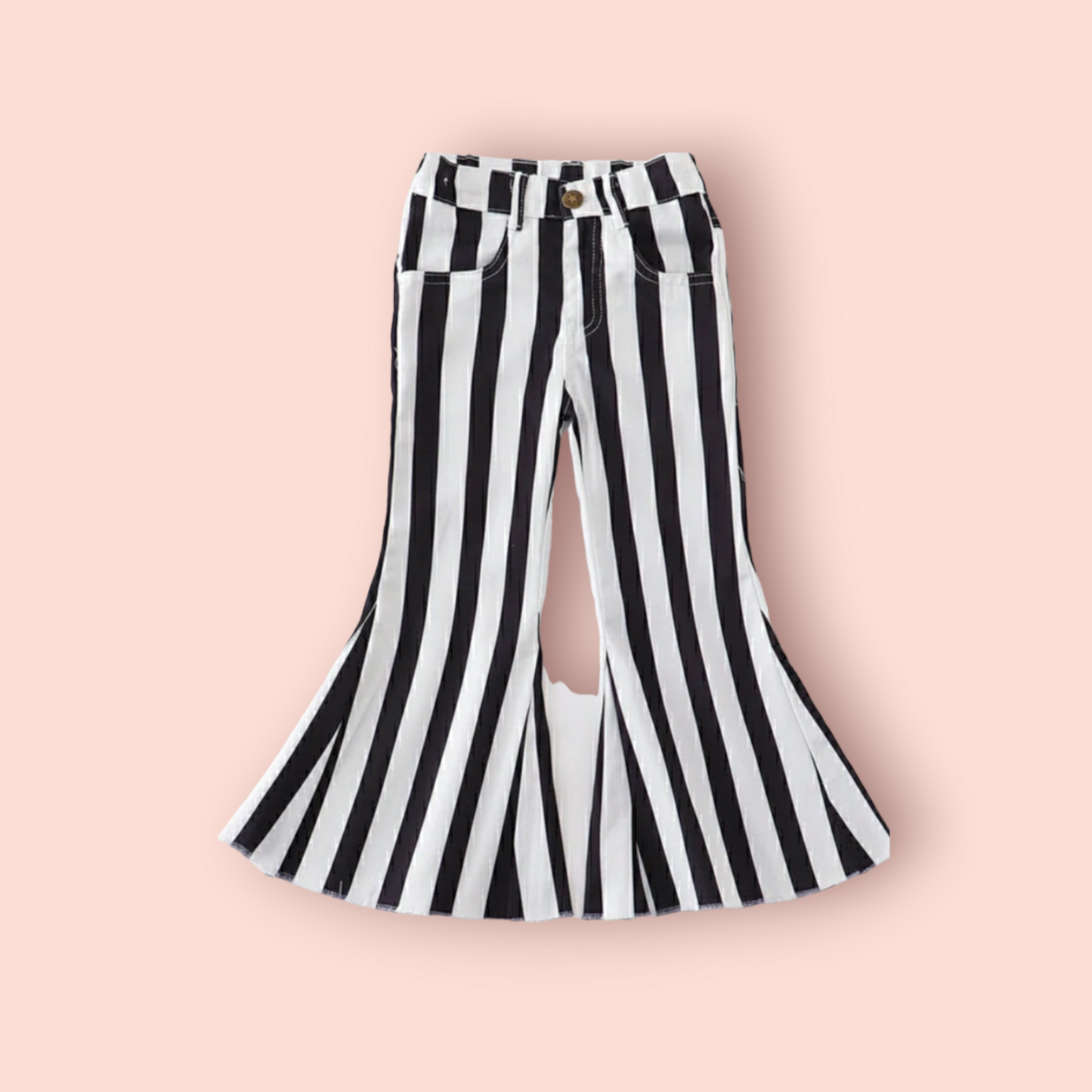 Girls Black Striped Flair Leg Jeans