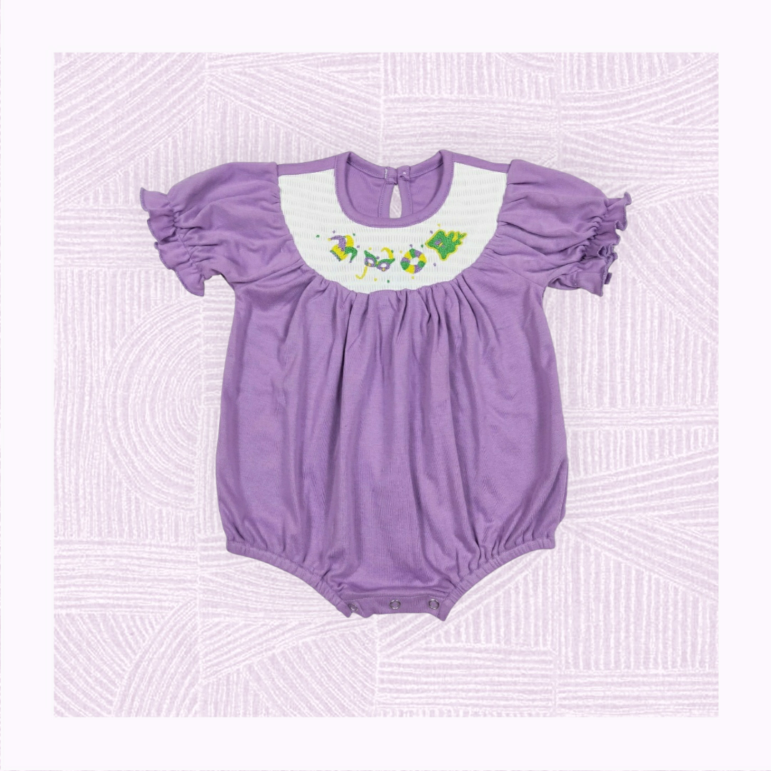 Girls Embroidered Mardi Gras Bubble