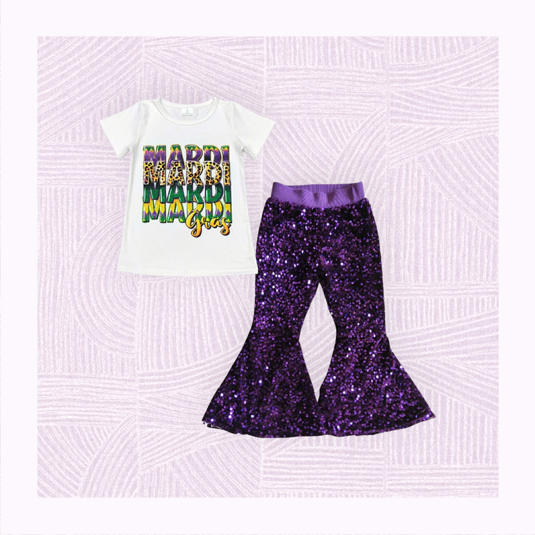 Girls Mardi Gras Purple Sequin Pant Set