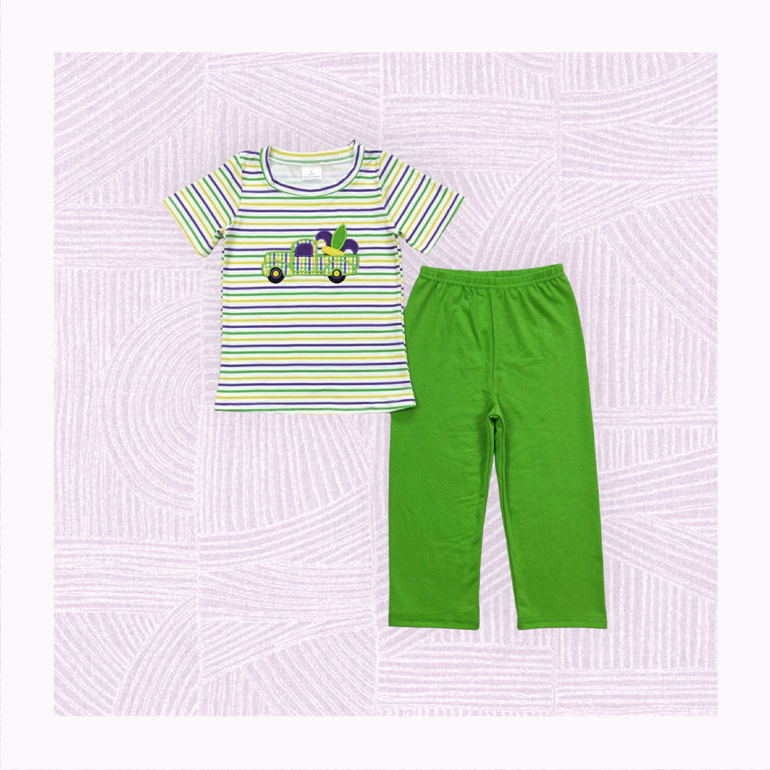 Boys Embroidered Striped Mardi Gras Pant Set