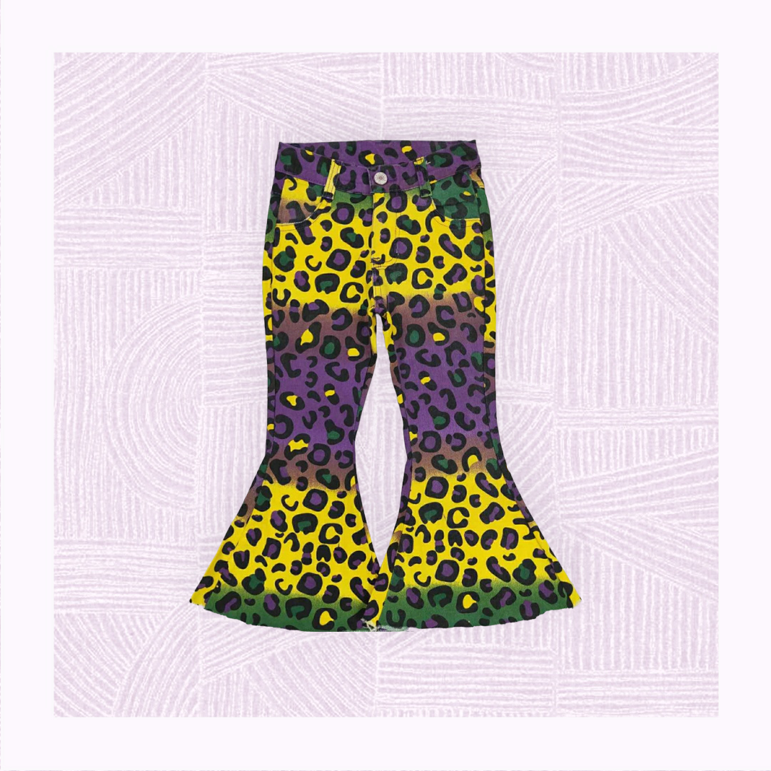 Girls Mardi Gras Leopard Flare Leg Jeans
