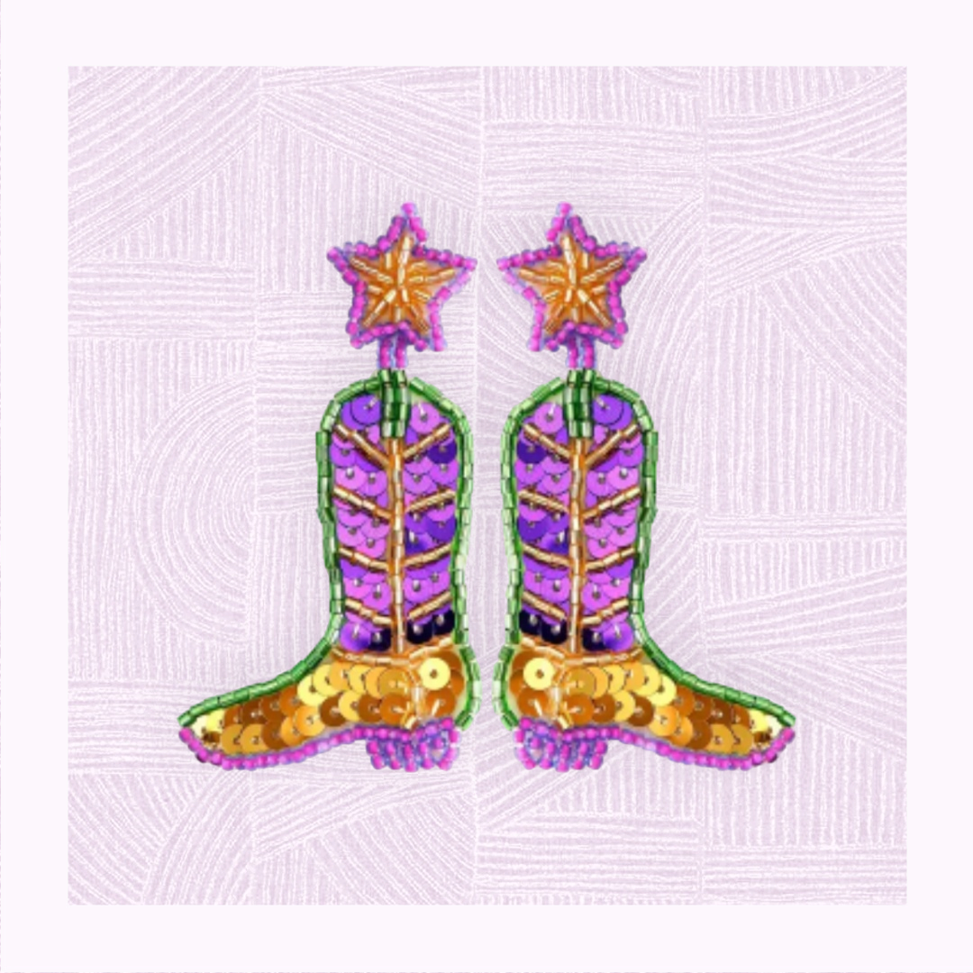 Sequin Mardi Gras Boots Earrings