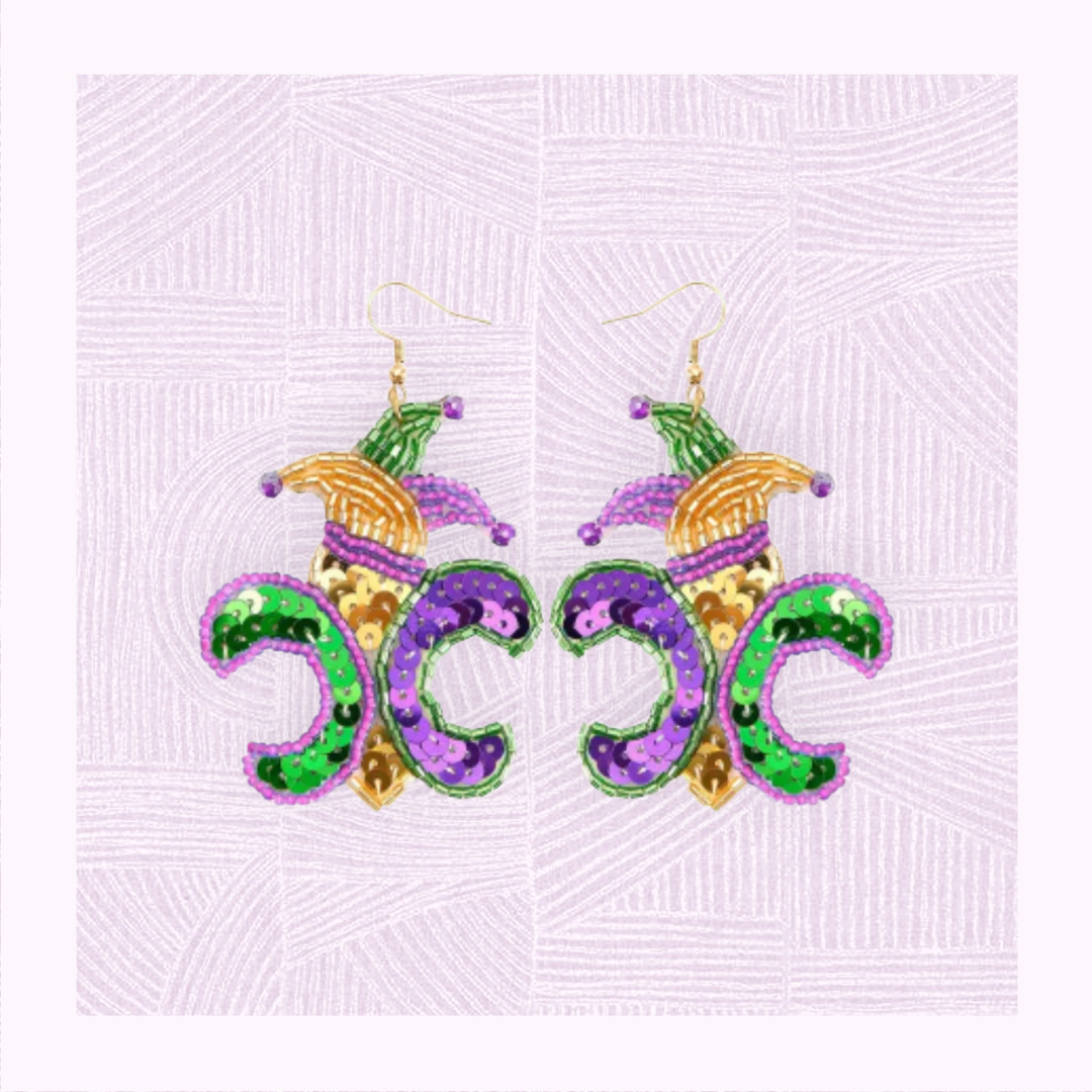 Sequin Mardi Gras Fleur-de-Jester Earrings