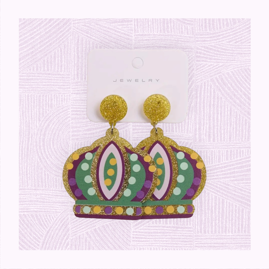 Mardi Gras Exquisite Crown Earrings