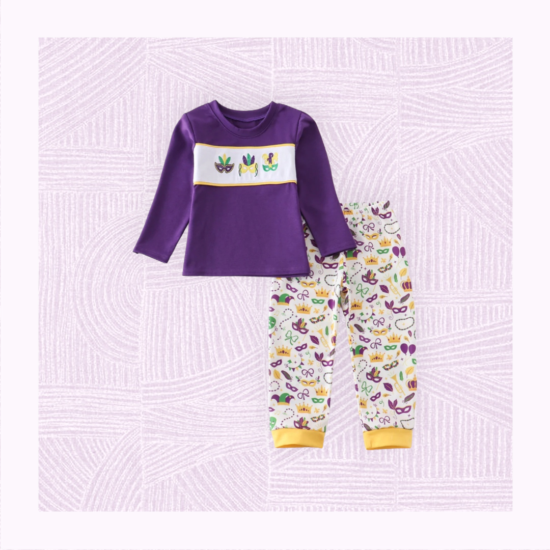 Mardi Gras Embroidered Boys Pant Set