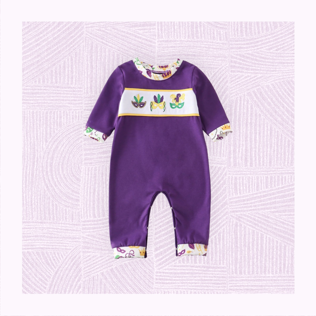 Mardi Gras Embroidered Boys Romper