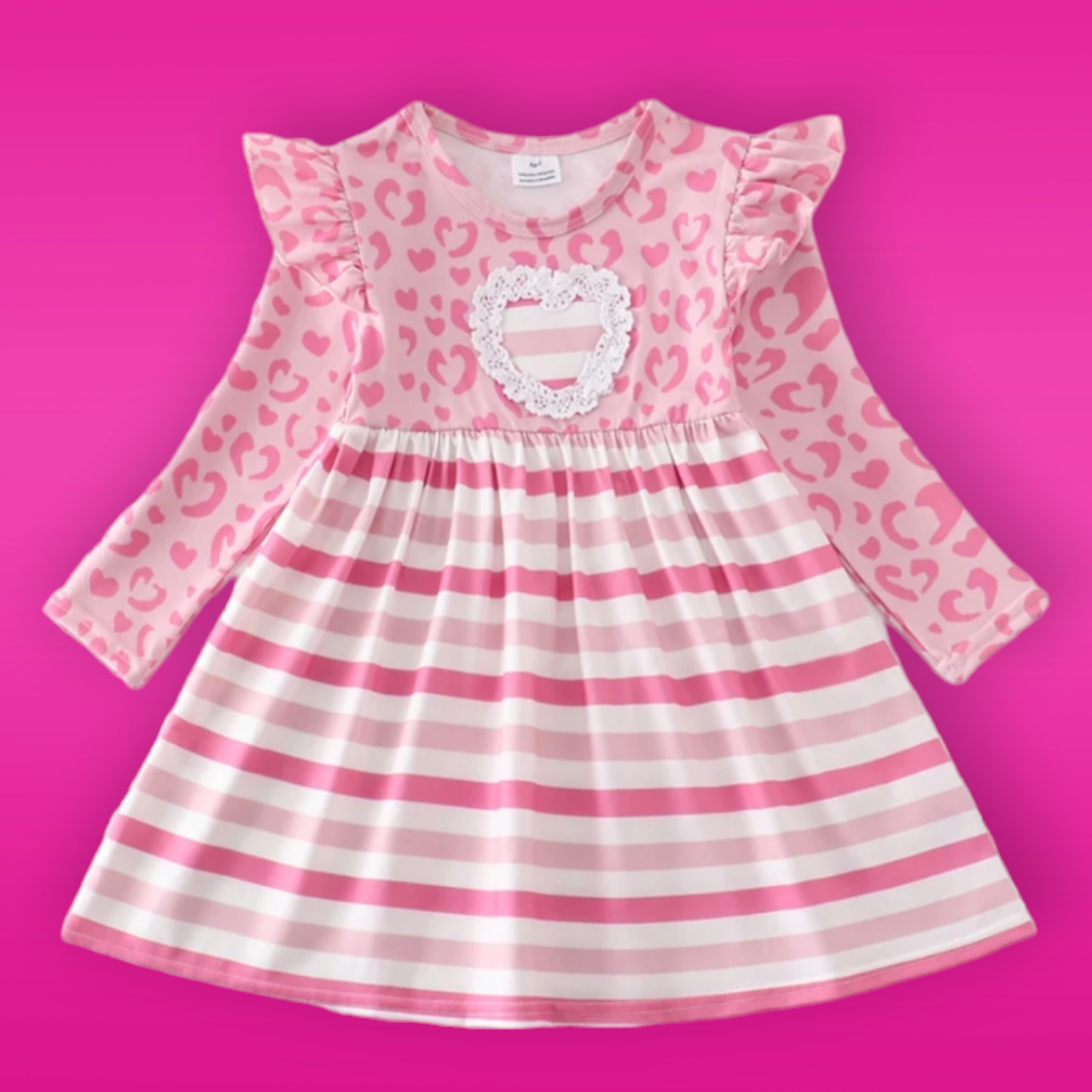 Pink Valentine’s Stripe Heart Applique Dress