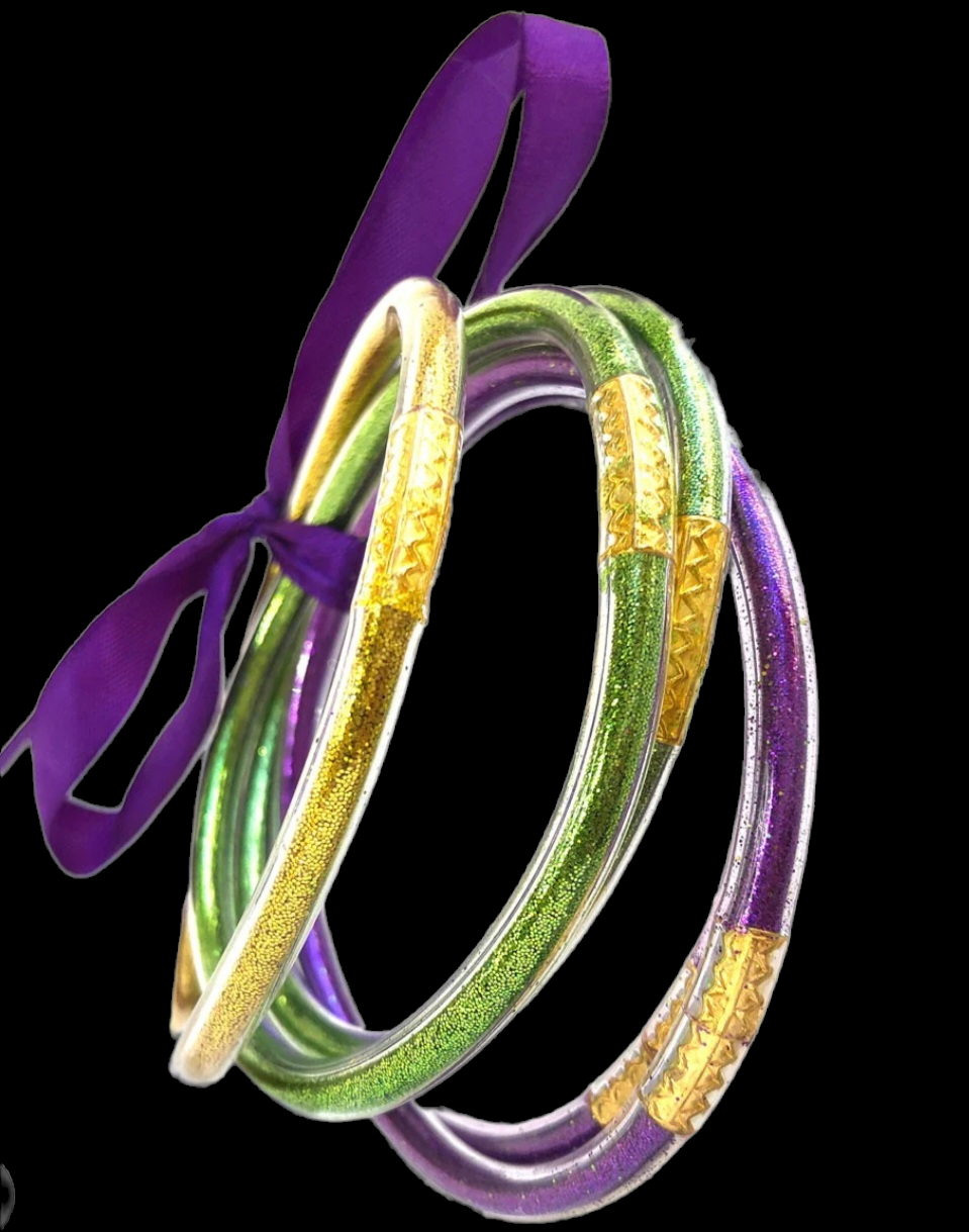 Mardi Gras Glitter Tube Jelly Bracelet 3-piece Set