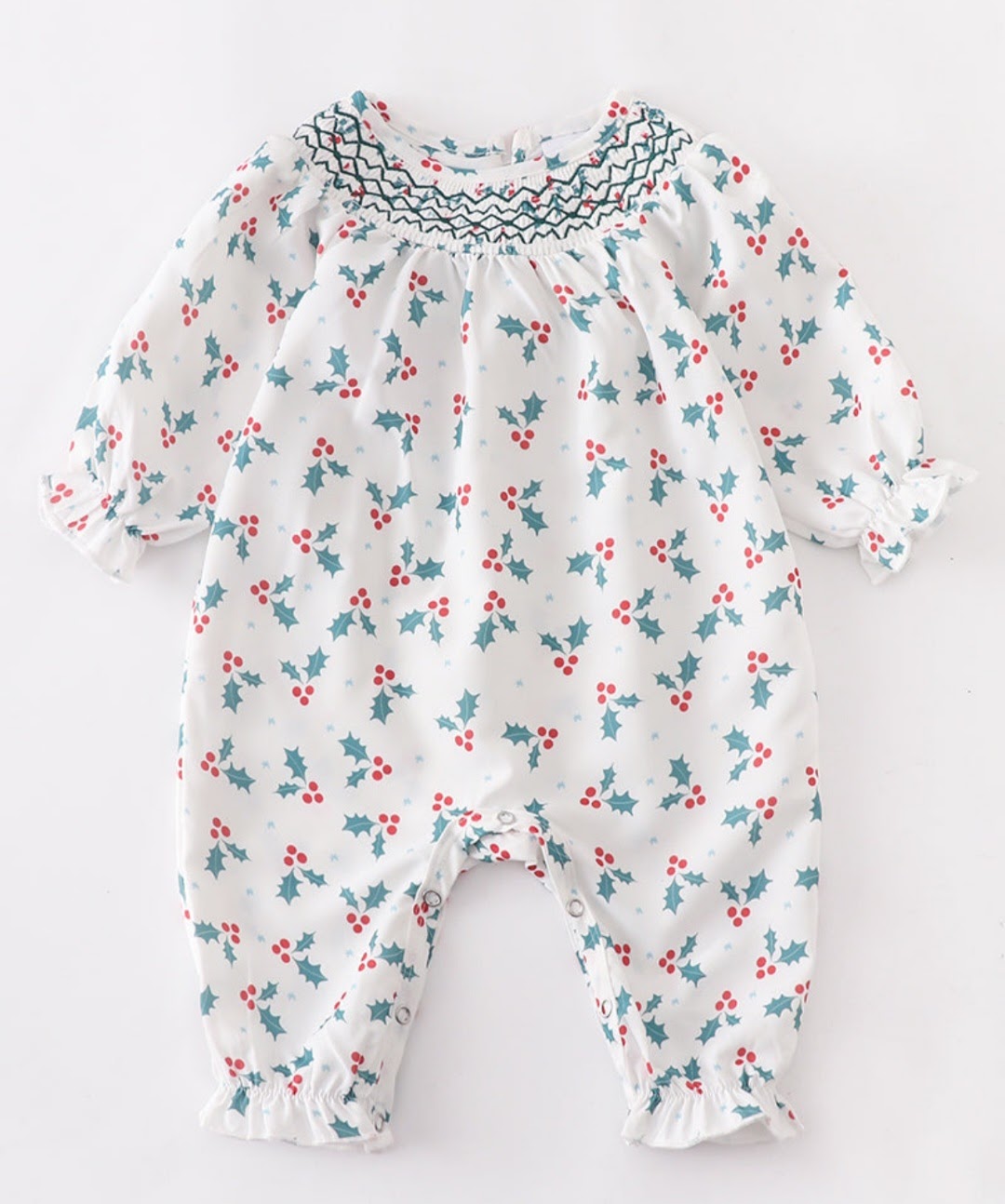 Girls Poinsettia Smocked Romper