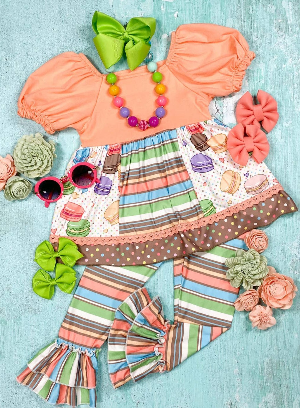 Macarons Ruffled Girls Pant Set