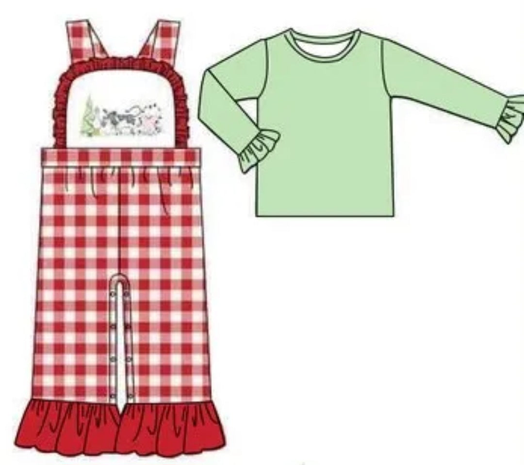 Christmas Animals Embroidered Girl's Romper Set