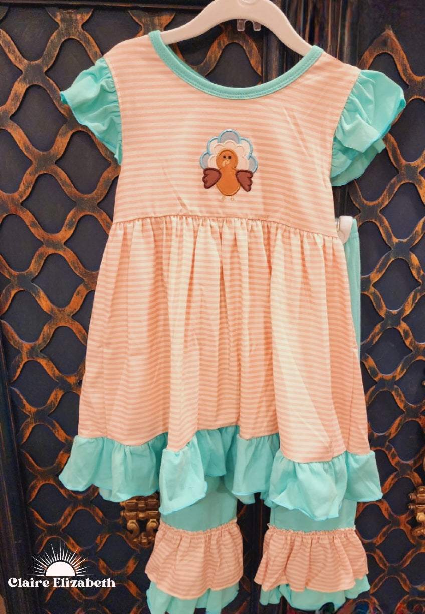 Girls Embroidered Turkey Time Pant Set