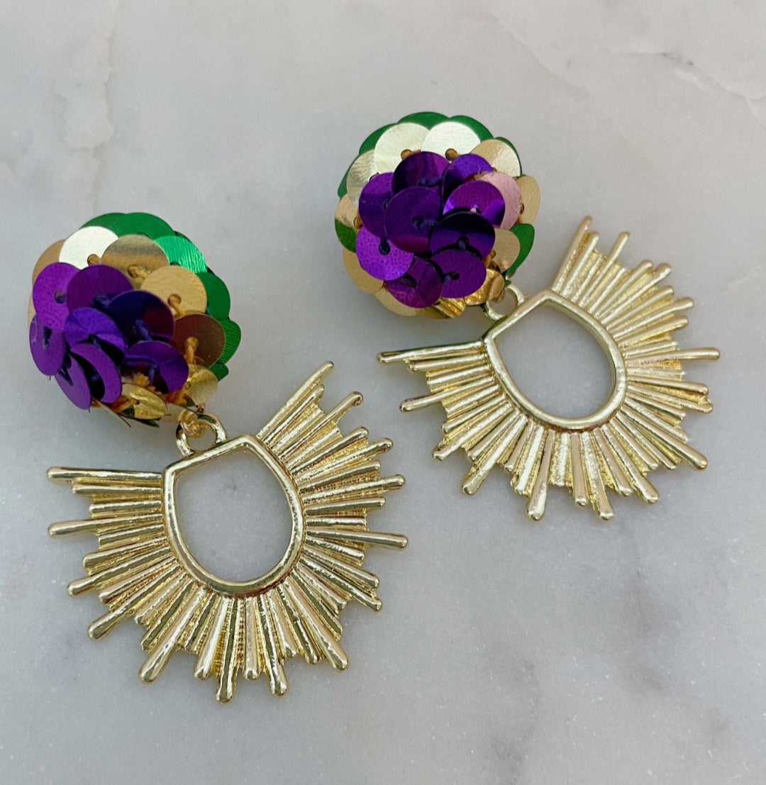 Mardi Gras Starburst Sequin Earrings