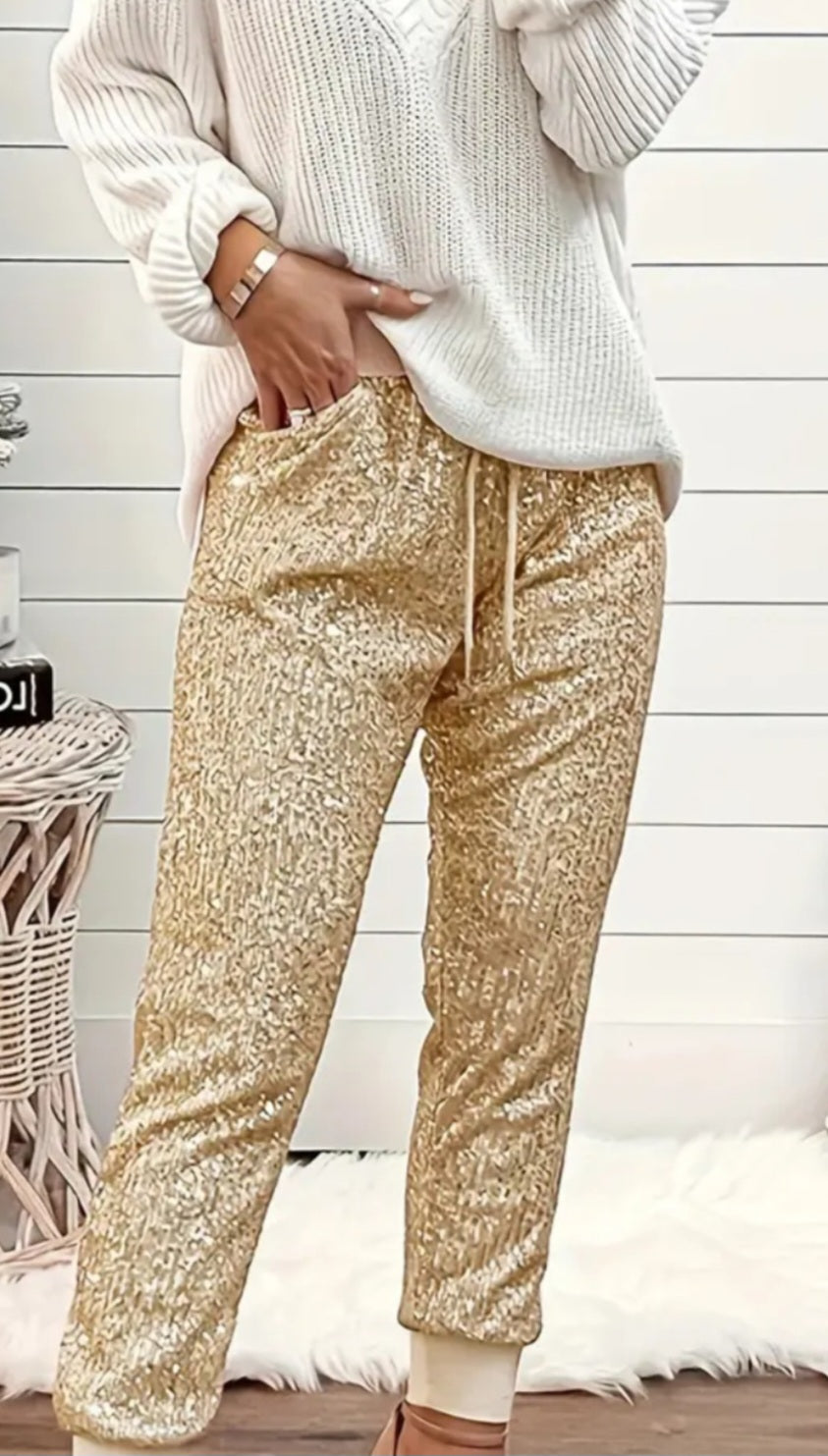 Ladies Gold Sequin Joggers