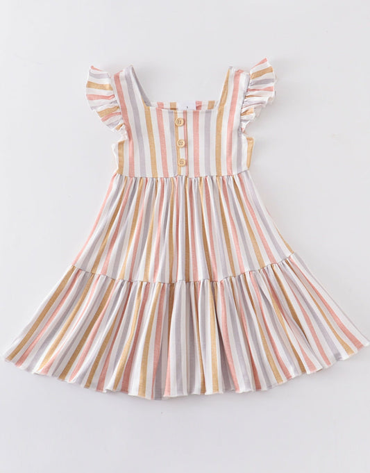 STRIPE FLUTTER TIERED DRESS
