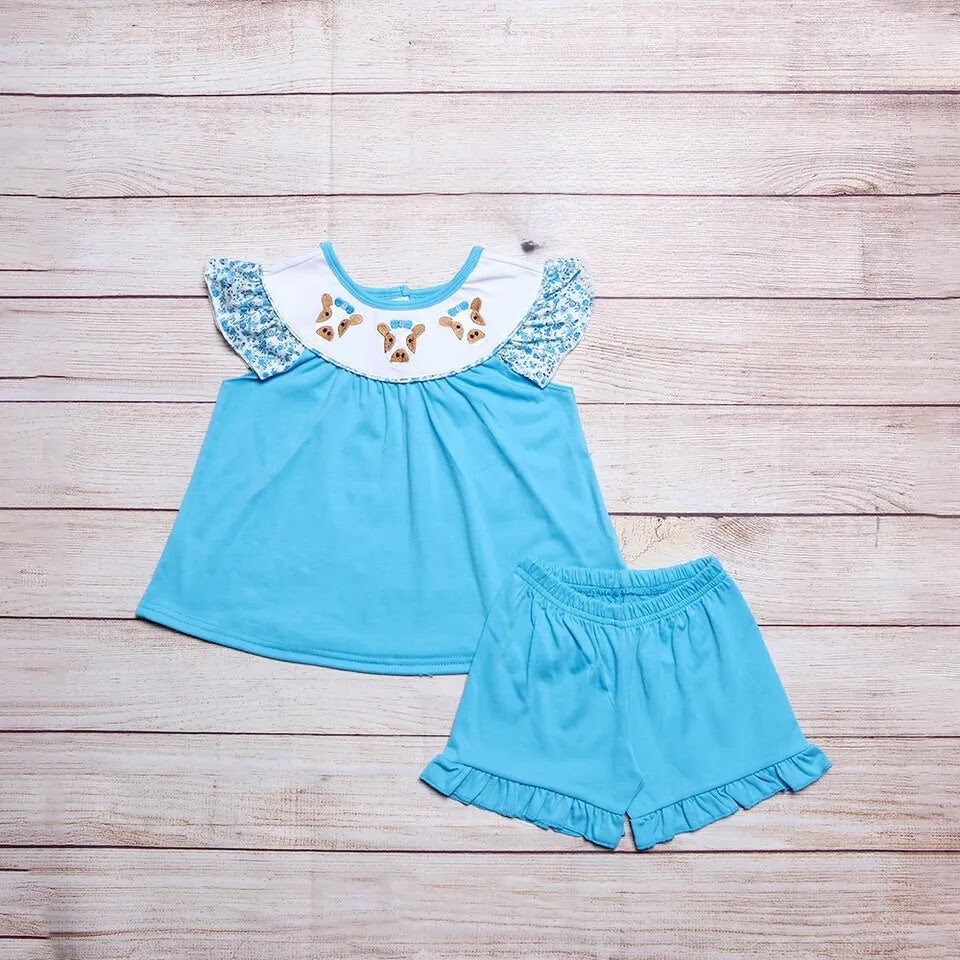 Holy Cow Girls Appliqued Short Set
