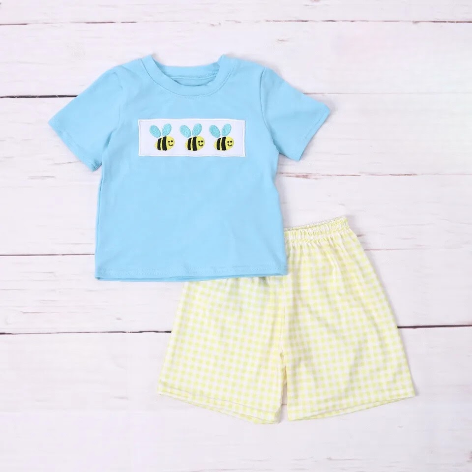 Baby Bumblebee Boys Embroidered Short Set