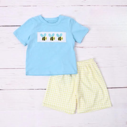 Baby Bumblebee Boys Embroidered Short Set
