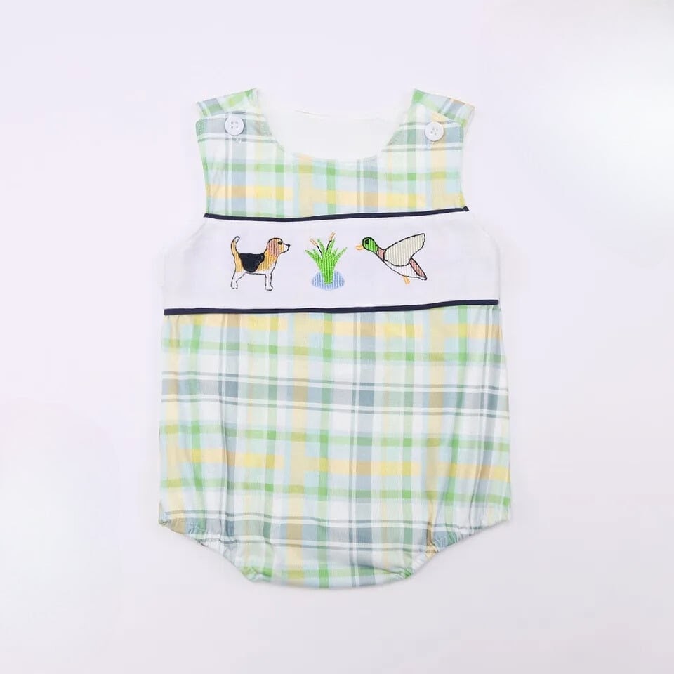 Daddy's Lil Duck Hunter Plaid Romper