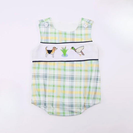 Daddy's Lil Duck Hunter Plaid Romper