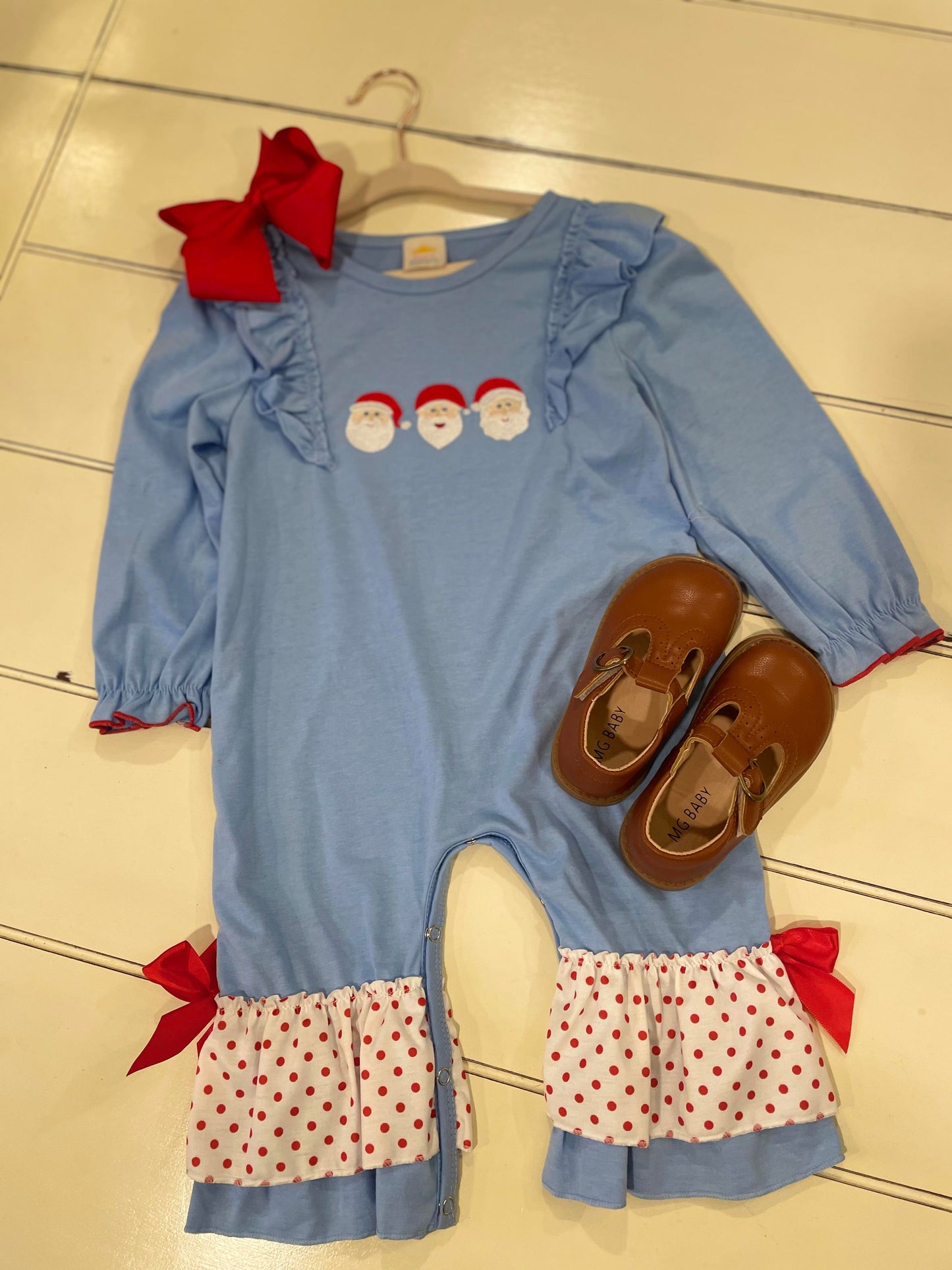 Girls Embroidered Santa Romper