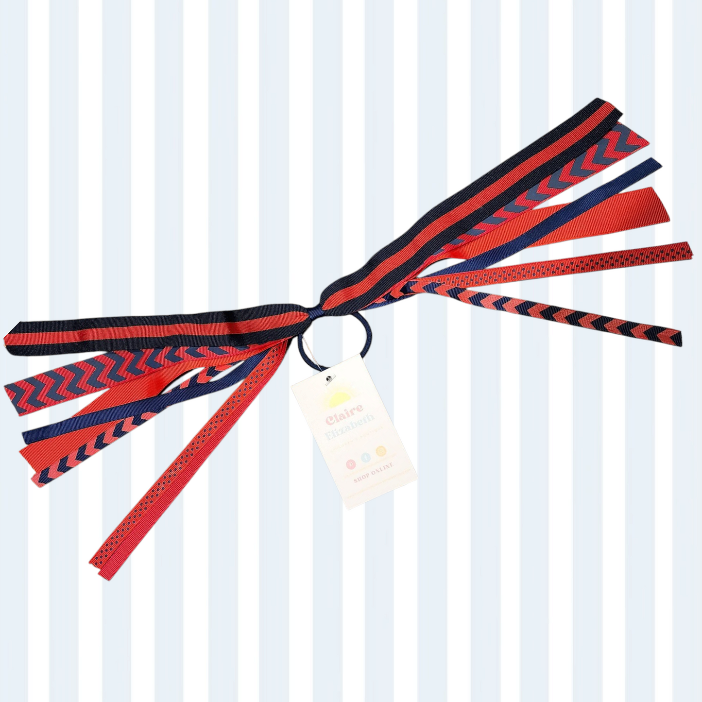 Red & Navy Cheer Spirit Streamer Ponytail
