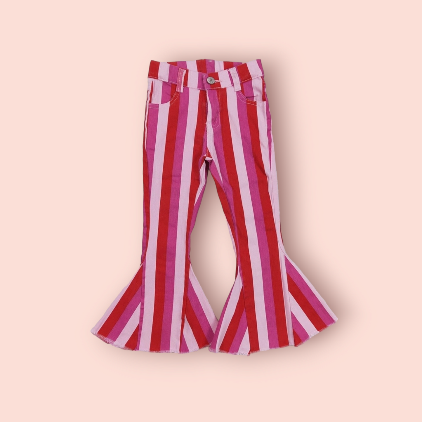 Girls Red Hot Pink Striped Flair Leg Jeans