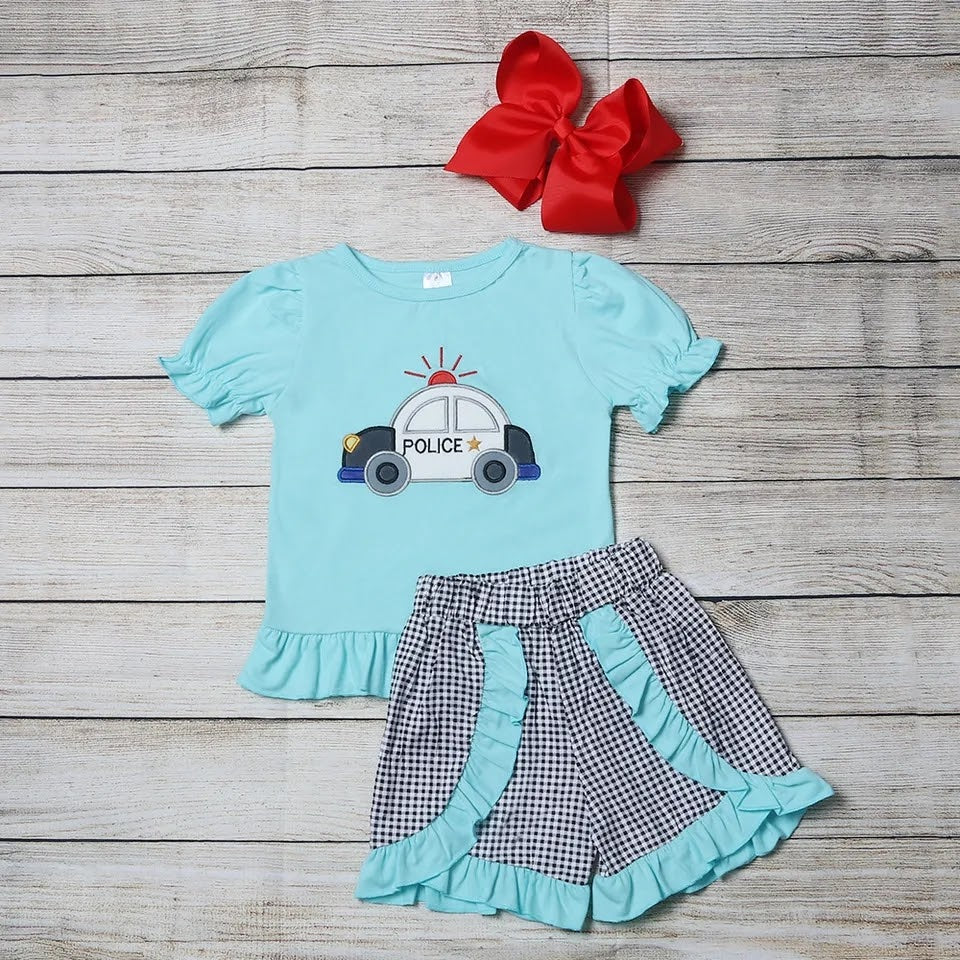 Back The Blue Girls Applique Short Set