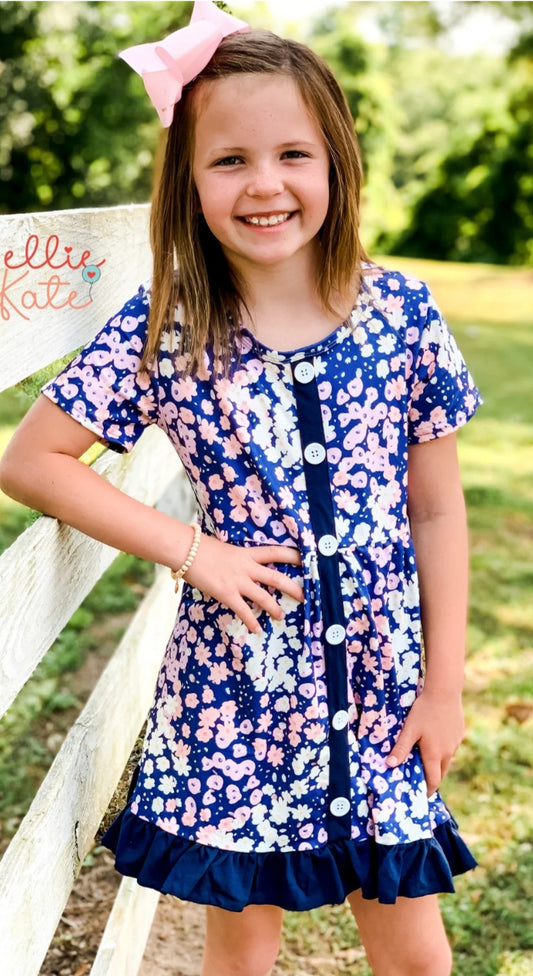 Pink & Navy Blooms Dress