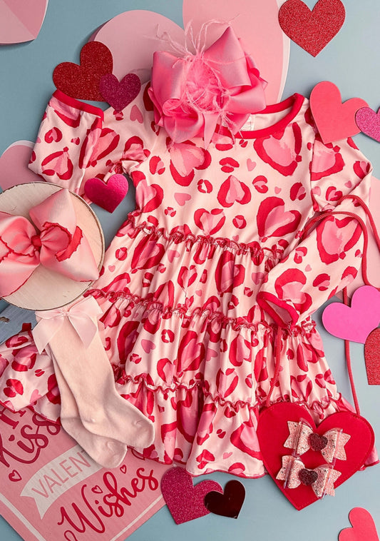 Girls Ruffles and Hearts Pink Dress