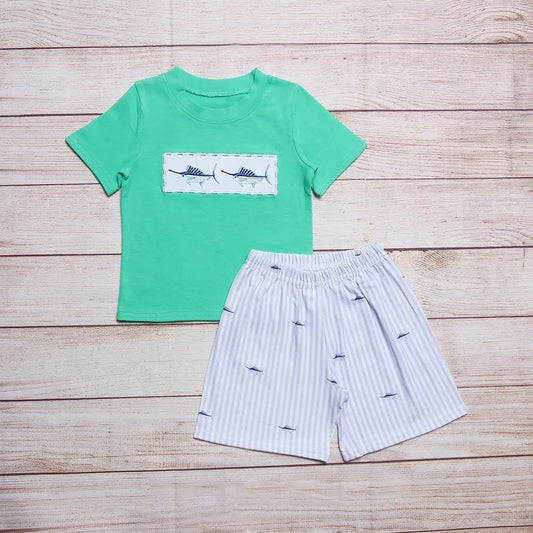 O'fishally The Cutest Boys Embroidered Short Set