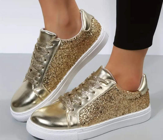 Ladies Glittery Gold Mardi Gras Low-top Sneakers