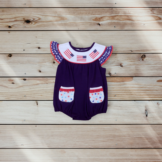 America The Great Girls Embroidered Romper