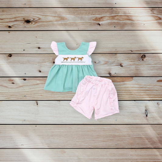 Perfect Lil Puppies Girls Embroidered Short Set