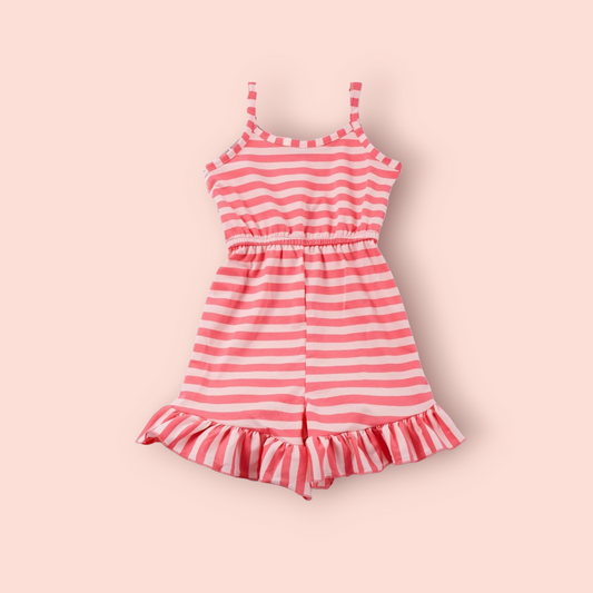 Melon and Peach Striped Girls Romper