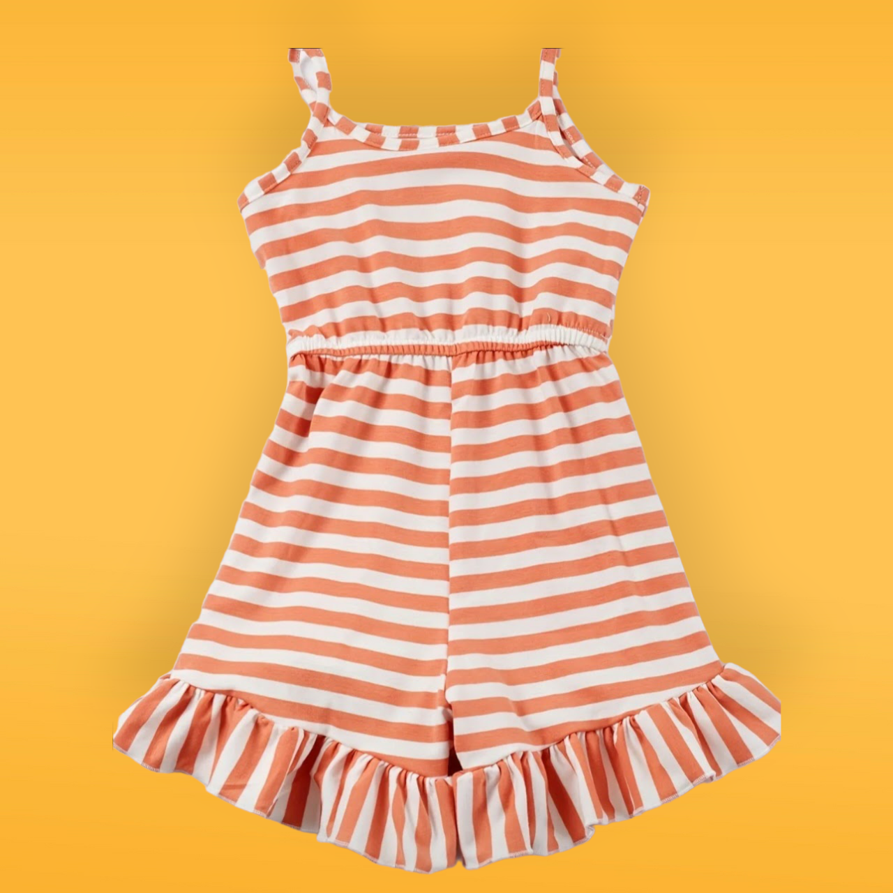 Coral Striped Girls Romper