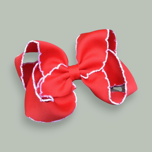 Red with White Moonstitch Bow