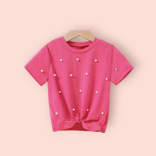 Girls Tie Front Shirt with Pearls