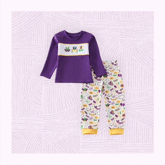 Mardi Gras Embroidered Boys Pant Set